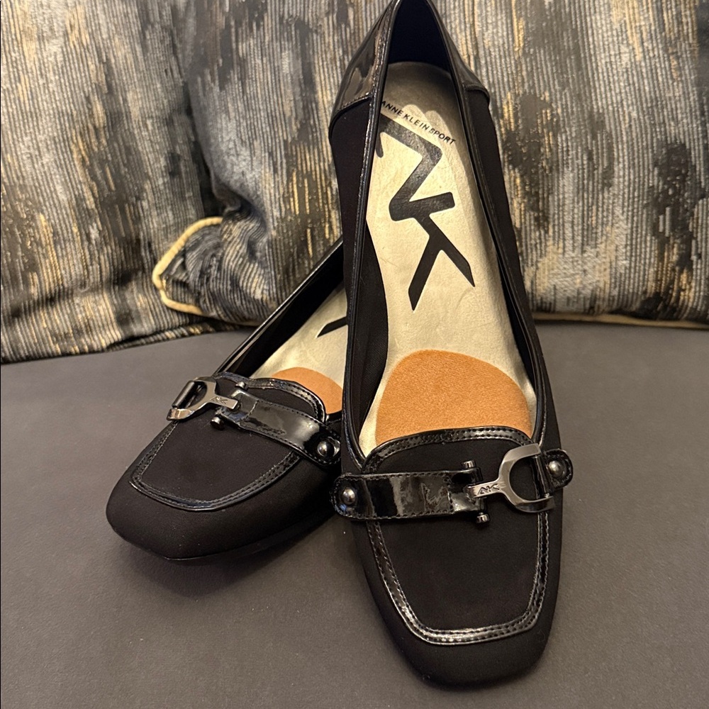 Anne Klein Black Loafers with Silver Buckle